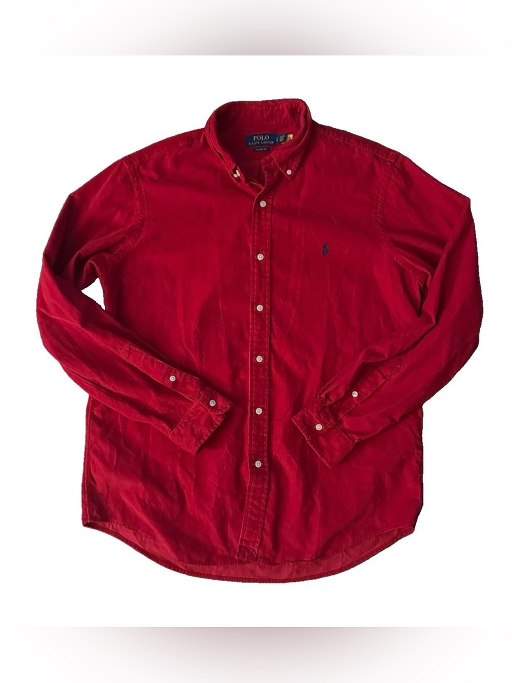 Ralph Lauren Classic Fit Fine-Wale Corduroy Shirt Sz Large Martin Red